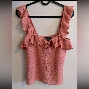 Guess Pink Ruffled Tie Front Tank Top